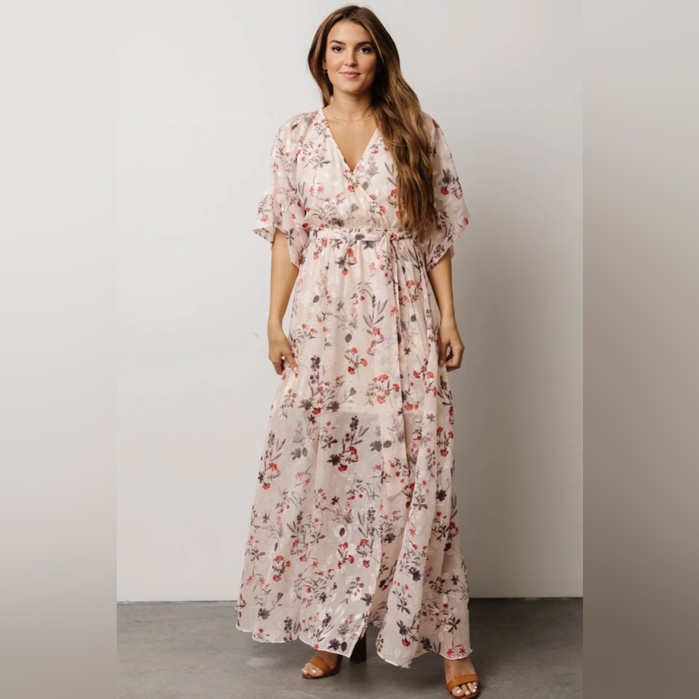 Baltic Born Luca Jacquard Kimono Maxi Dress Pink Floral NWT size Large
